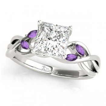 Princess Amethysts Vine Leaf Engagement Ring 14k White Gold (1.00ct)