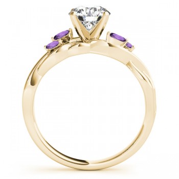 Twisted Cushion Amethysts Vine Leaf Engagement Ring 14k Yellow Gold (1.50ct)