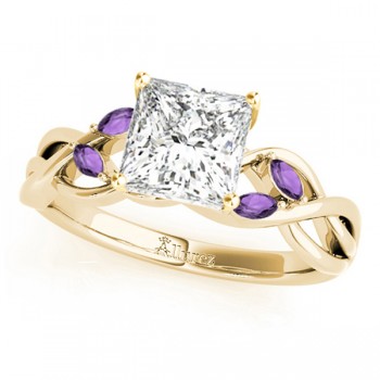 Twisted Princess Amethysts Vine Leaf Engagement Ring 14k Yellow Gold (0.50ct)