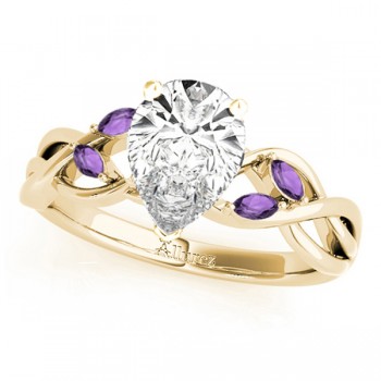 Twisted Pear Amethysts Vine Leaf Engagement Ring 14k Yellow Gold (1.50ct)