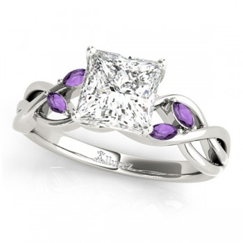 Twisted Princess Amethysts Vine Leaf Engagement Ring 18k White Gold (1.50ct)