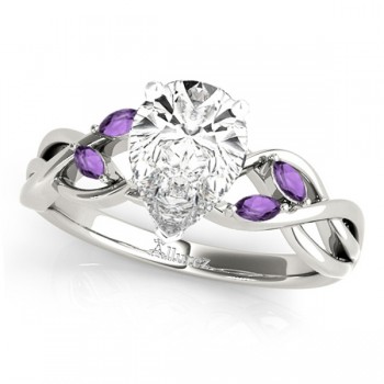 Twisted Pear Amethysts Vine Leaf Engagement Ring 18k White Gold (1.50ct)