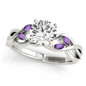 Twisted Round Amethysts Vine Leaf Engagement Ring 18k White Gold (0.50ct)