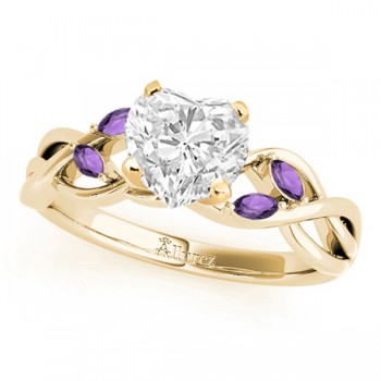 Twisted Heart Amethysts Vine Leaf Engagement Ring 18k Yellow Gold (1.50ct)