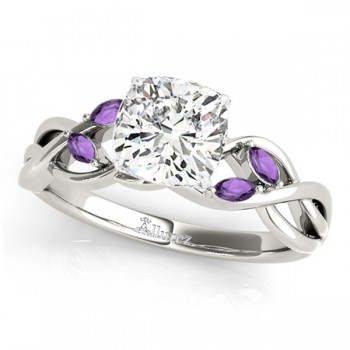 Twisted Cushion Amethysts Vine Leaf Engagement Ring Platinum (1.00ct)