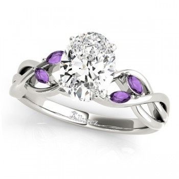 Twisted Oval Amethysts Vine Leaf Engagement Ring Platinum (1.00ct)