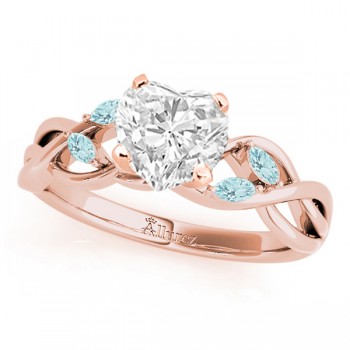 Twisted Heart Aquamarines Vine Leaf Engagement Ring 14k Rose Gold (1.00ct)