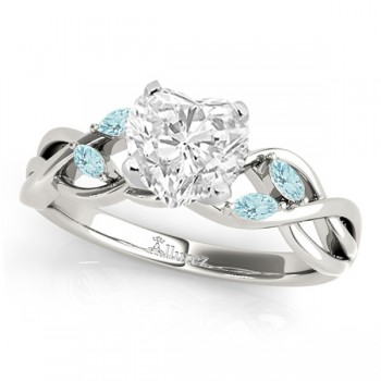 Heart Aquamarines Vine Leaf Engagement Ring 14k White Gold (1.50ct)