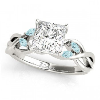 Princess Aquamarines Vine Leaf Engagement Ring 14k White Gold (0.50ct)