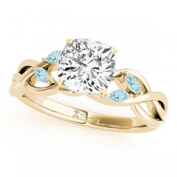 Twisted Cushion Aquamarines Vine Leaf Engagement Ring 14k Yellow Gold (1.50ct)