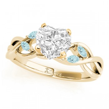 Twisted Heart Aquamarines Vine Leaf Engagement Ring 14k Yellow Gold (1.50ct)