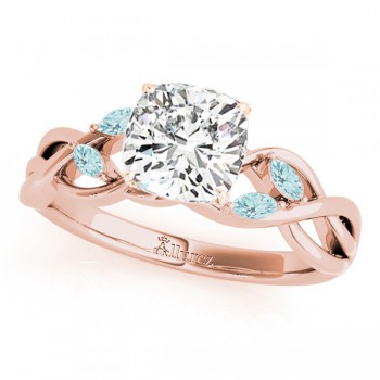 Twisted Cushion Aquamarines Vine Leaf Engagement Ring 18k Rose Gold (1.00ct)