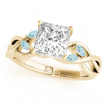 Princess Aquamarines Vine Leaf Engagement Ring 18k Yellow Gold (1.00ct)
