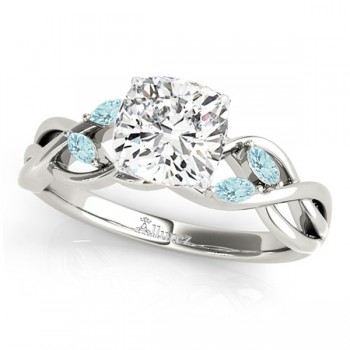 Twisted Cushion Aquamarines Vine Leaf Engagement Ring Platinum (1.00ct)