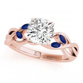 Cushion Blue Sapphires Vine Leaf Engagement Ring 14k Rose Gold (1.50ct)