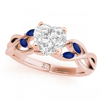 Heart Blue Sapphires Vine Leaf Engagement Ring 14k Rose Gold (1.50ct)