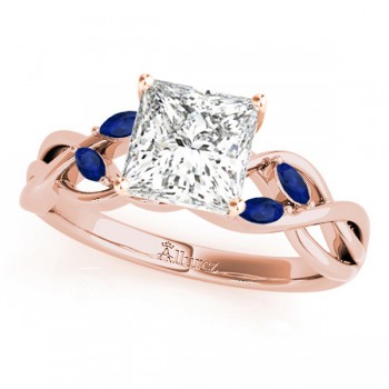 Princess Blue Sapphires Vine Leaf Engagement Ring 14k Rose Gold (1.00ct)