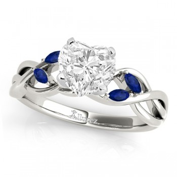 Heart Blue Sapphires Vine Leaf Engagement Ring 14k White Gold (1.00ct)