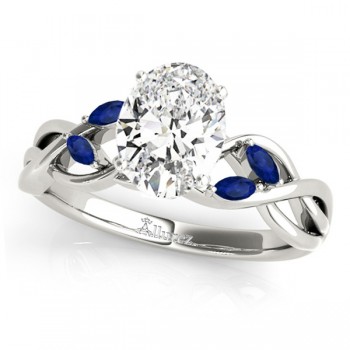 Oval Blue Sapphires Vine Leaf Engagement Ring 14k White Gold (1.50ct)