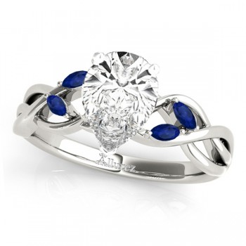 Pear Blue Sapphires Vine Leaf Engagement Ring 14k White Gold (1.00ct)