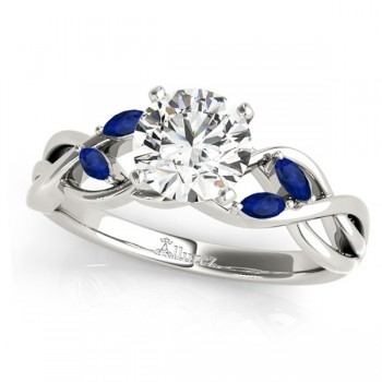 Twisted Round Blue Sapphires & Moissanite Engagement Ring 14k White Gold (0.50ct)