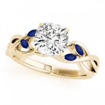 Cushion Blue Sapphires Vine Leaf Engagement Ring 14k Yellow Gold (1.50ct)