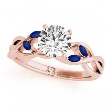 Twisted Round Blue Sapphires & Moissanite Engagement Ring 18k Rose Gold (1.50ct)