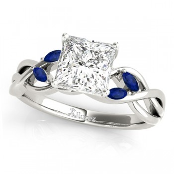 Twisted Princess Blue Sapphires Vine Leaf Engagement Ring Platinum (1.00ct)