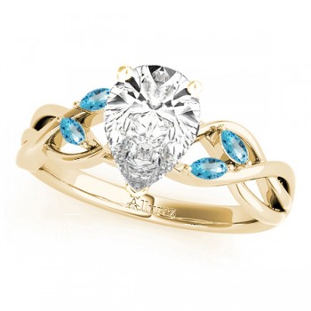 Twisted Pear Blue Topaz Vine Leaf Engagement Ring 14k Yellow Gold (1.50ct)