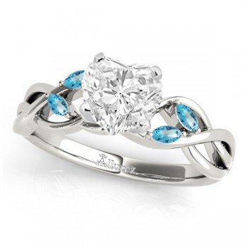 Twisted Heart Blue Topaz Vine Leaf Engagement Ring 18k White Gold (1.00ct)