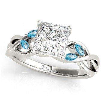 Twisted Princess Blue Topaz Vine Leaf Engagement Ring 18k White Gold (1.50ct)