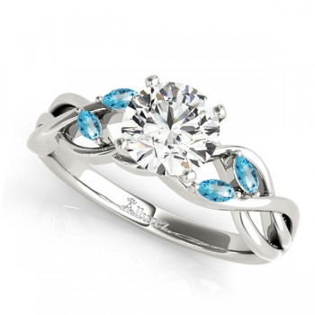 Twisted Round Blue Topaz Vine Leaf Engagement Ring 18k White Gold (1.50ct)