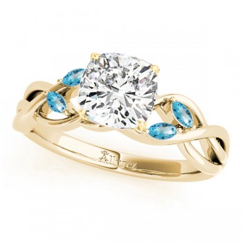 Cushion Blue Topaz Vine Leaf Engagement Ring 18k Yellow Gold (1.50ct)