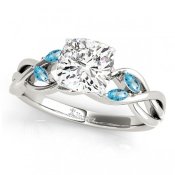 Twisted Cushion Blue Topaz Vine Leaf Engagement Ring Platinum (1.00ct)