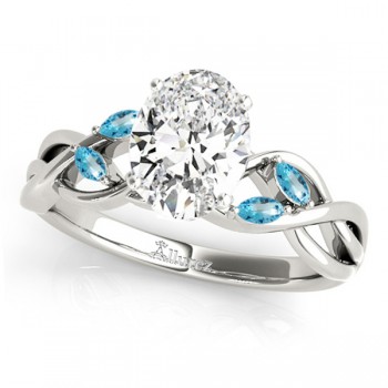 Twisted Oval Blue Topaz Vine Leaf Engagement Ring Platinum (1.00ct)