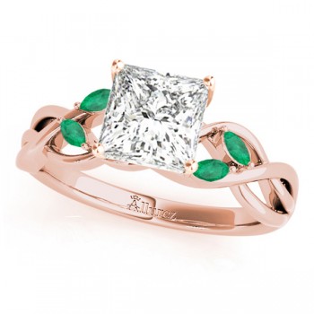 Twisted Princess Emeralds Vine Leaf Engagement Ring 14k Rose Gold (0.50ct)