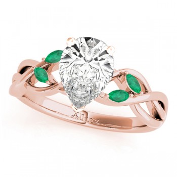 Twisted Pear Emeralds Vine Leaf Engagement Ring 14k Rose Gold (1.00ct)