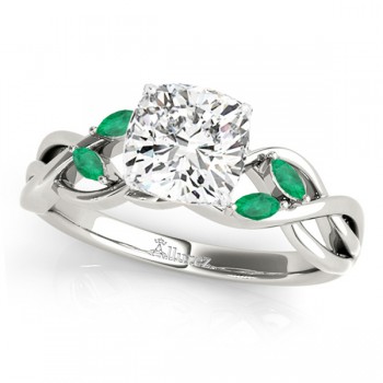 Cushion Emeralds Vine Leaf Engagement Ring 14k White Gold (1.00ct)