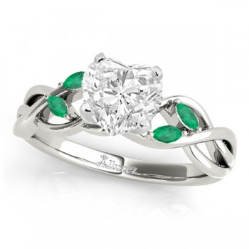 Heart Emeralds Vine Leaf Engagement Ring 14k White Gold (1.00ct)
