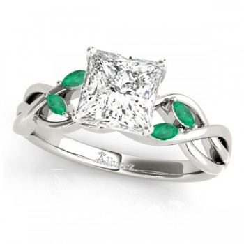 Princess Emeralds Vine Leaf Engagement Ring 14k White Gold (1.50ct)