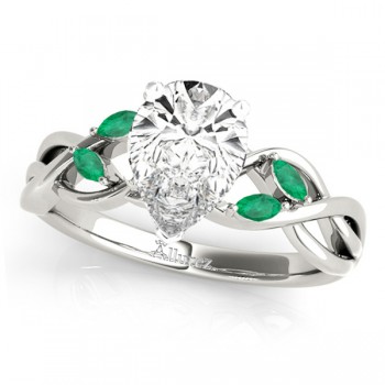 Pear Emeralds Vine Leaf Engagement Ring 14k White Gold (1.50ct)