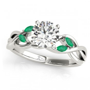 Twisted Round Emeralds & Moissanite Engagement Ring 14k White Gold (1.00ct)