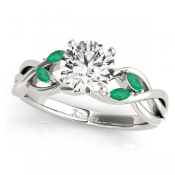 Round Emeralds Vine Leaf Engagement Ring 14k White Gold (0.50ct)