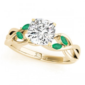 Twisted Cushion Emeralds Vine Leaf Engagement Ring 14k Yellow Gold (1.00ct)