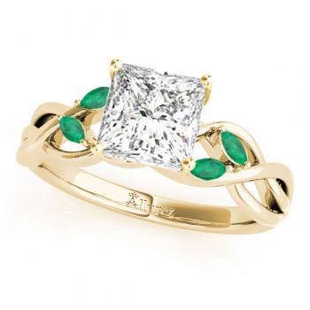 Twisted Princess Emeralds Vine Leaf Engagement Ring 14k Yellow Gold (0.50ct)