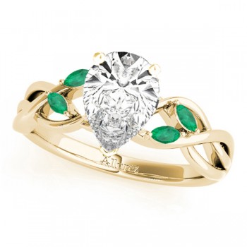 Twisted Pear Emeralds Vine Leaf Engagement Ring 14k Yellow Gold (1.50ct)