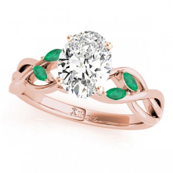 Twisted Oval Emeralds Vine Leaf Engagement Ring 18k Rose Gold (1.50ct)