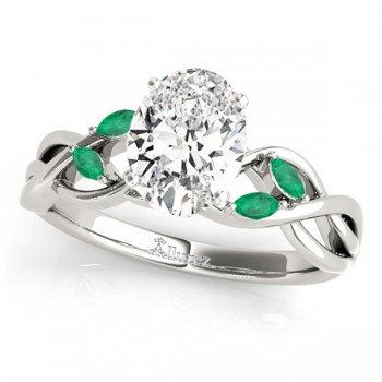 Twisted Oval Emeralds Vine Leaf Engagement Ring 18k White Gold (1.00ct)