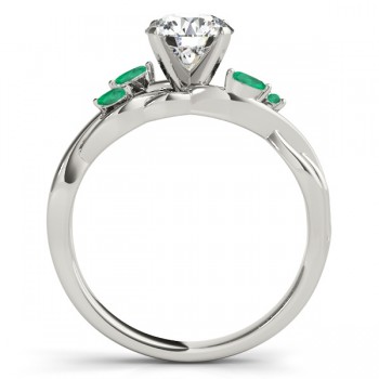 Twisted Oval Emeralds Vine Leaf Engagement Ring 18k White Gold (1.50ct)