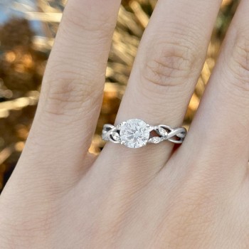 Lab Grown Diamond Marquise Vine Leaf Engagement Ring Setting 14k White Gold (0.20ct)